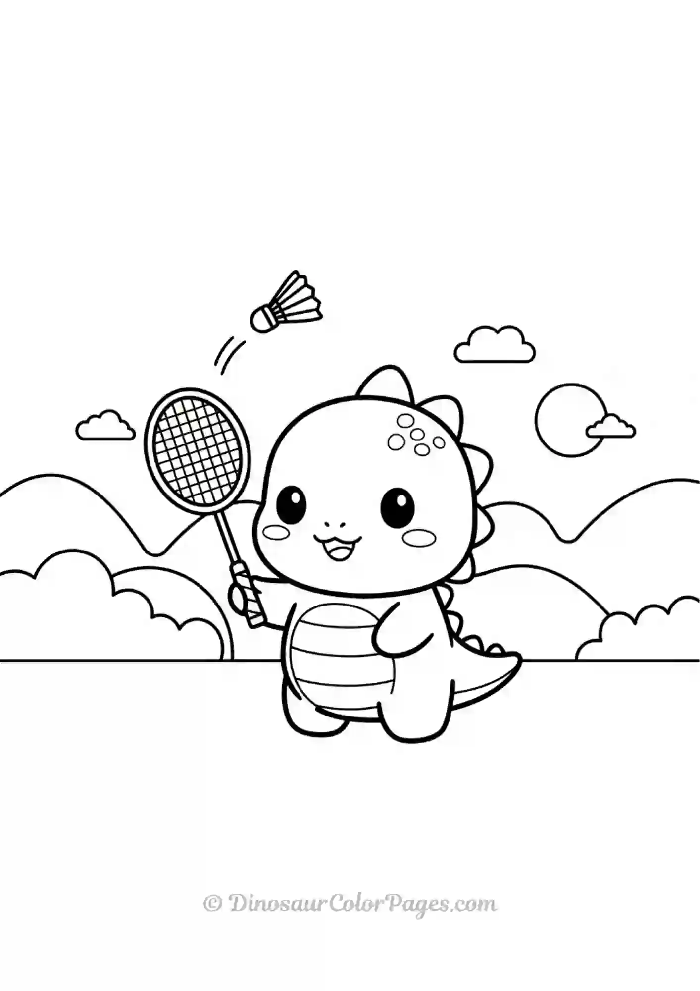 Cute Kawaii Dinosaur Playing Badminton