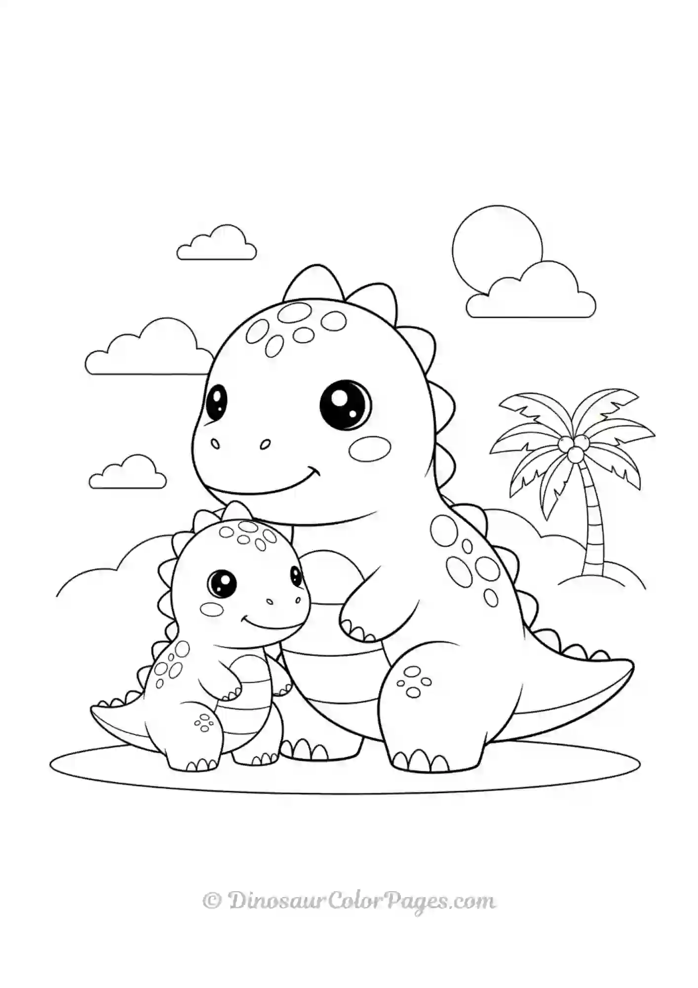 Cute Kawaii Dinosaur with Mama