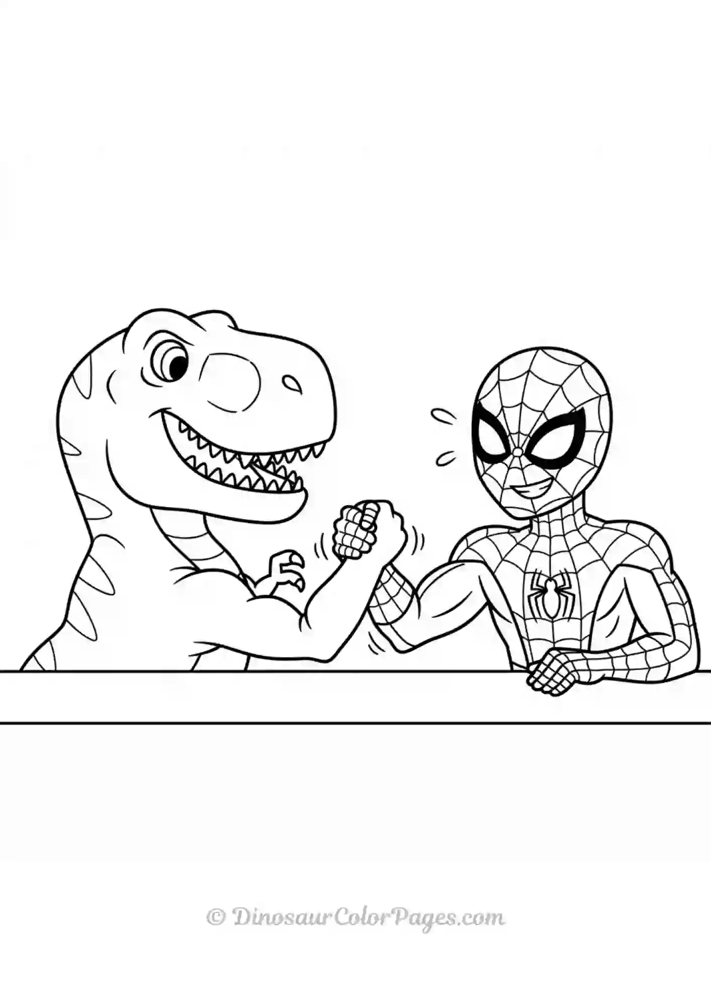 Spiderman Hand Wrestling with Trex