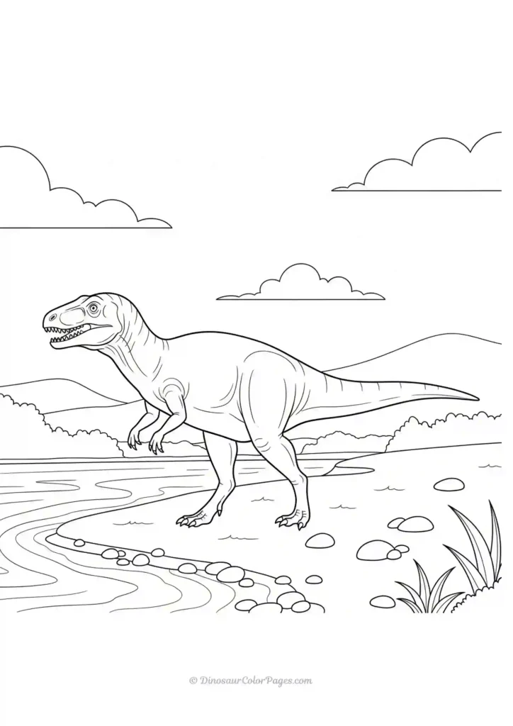 Allosaurus in a beautiful natural landscape
