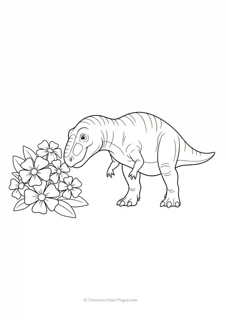 Allosaurus sniffing cute flowers