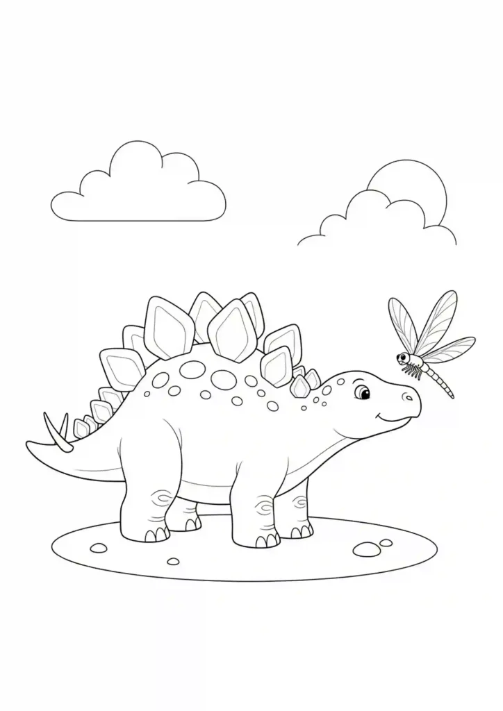 Stegosaurus playing with a dragon fly