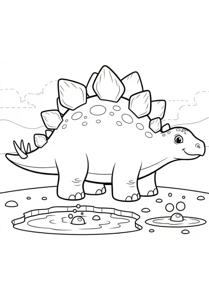 Stegosaurus smiling standing coloring page