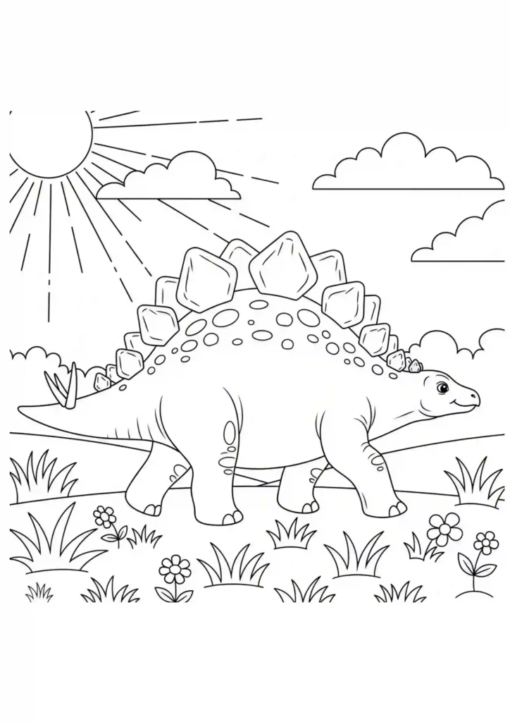 Stegosaurus walking on ground coloring page