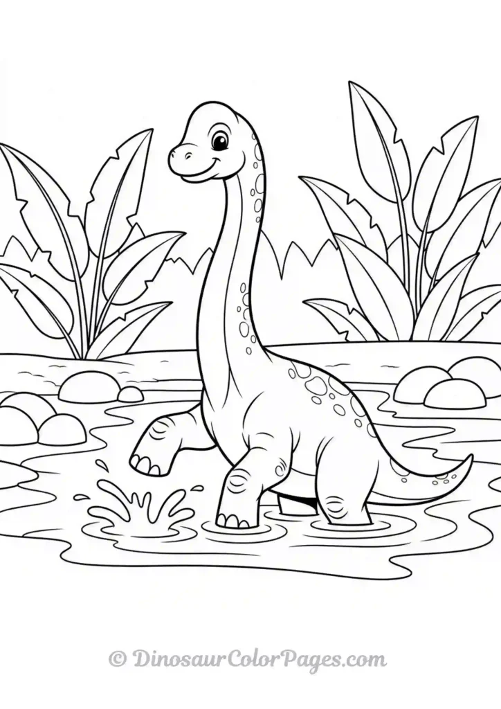 baby brachiosaurus playing in shallow water