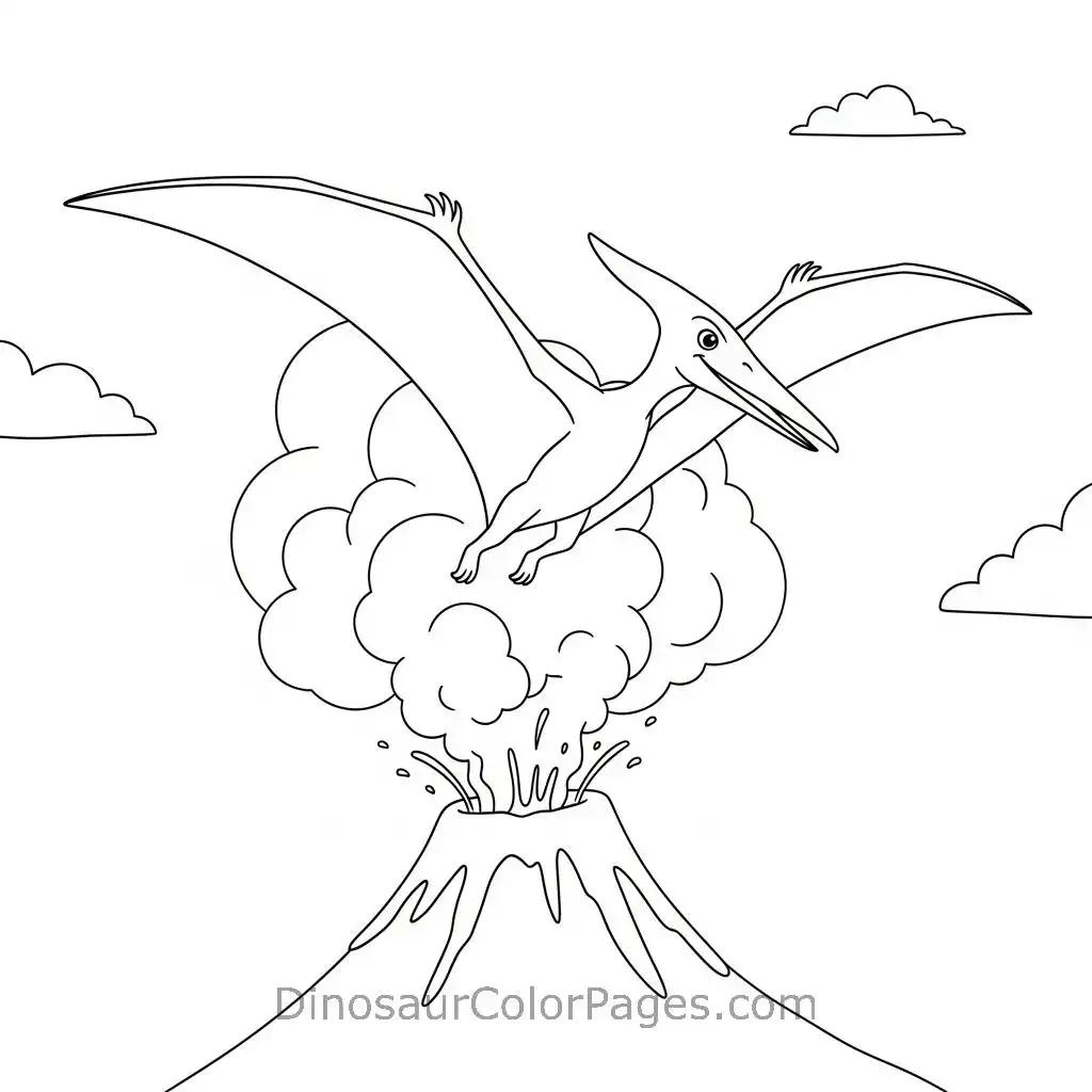 pterodactyl_flying over a volcano 2_coloring_page