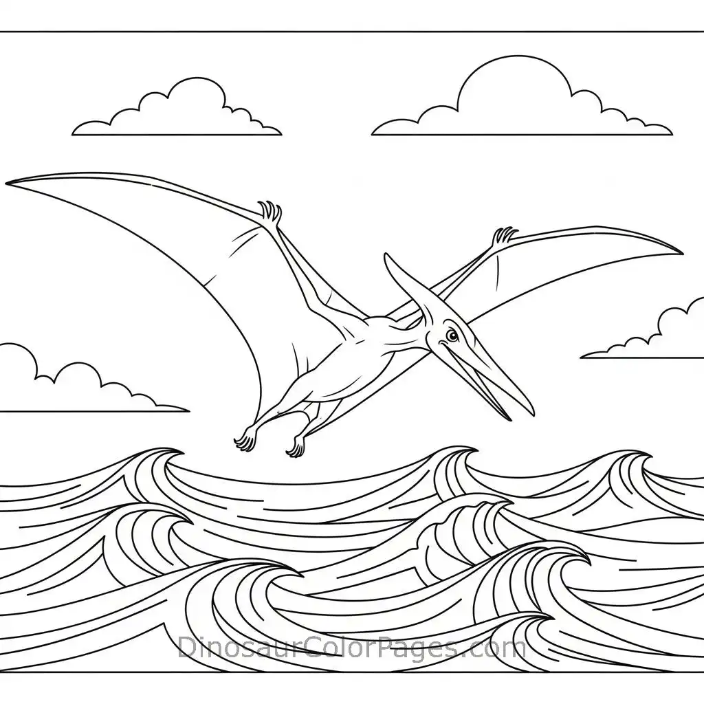 pterodactyl_flyinng over ocean_coloring_page