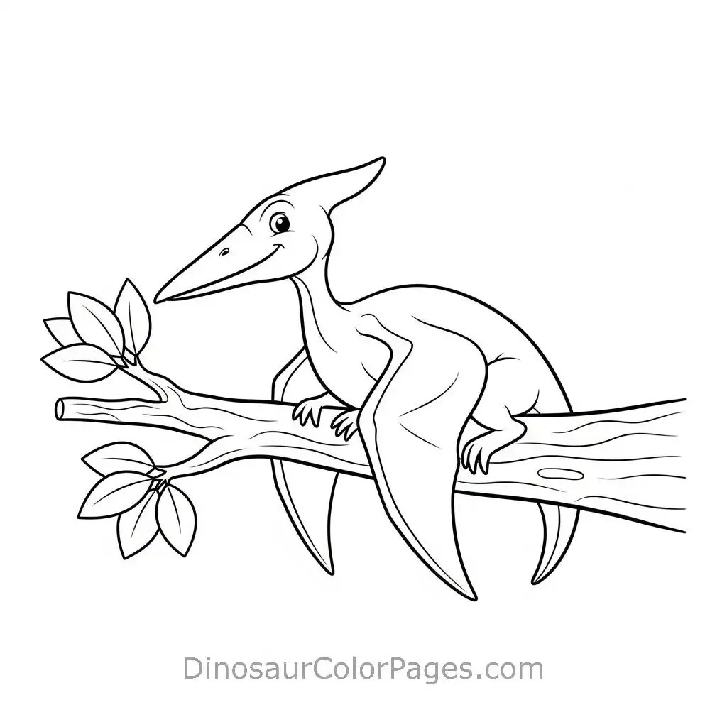 pterodactyl_sitting on a branch_coloring_page