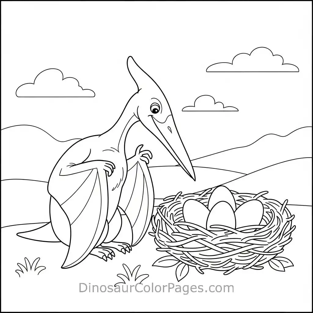 pterodactyl_sitting with eggs_coloring_page
