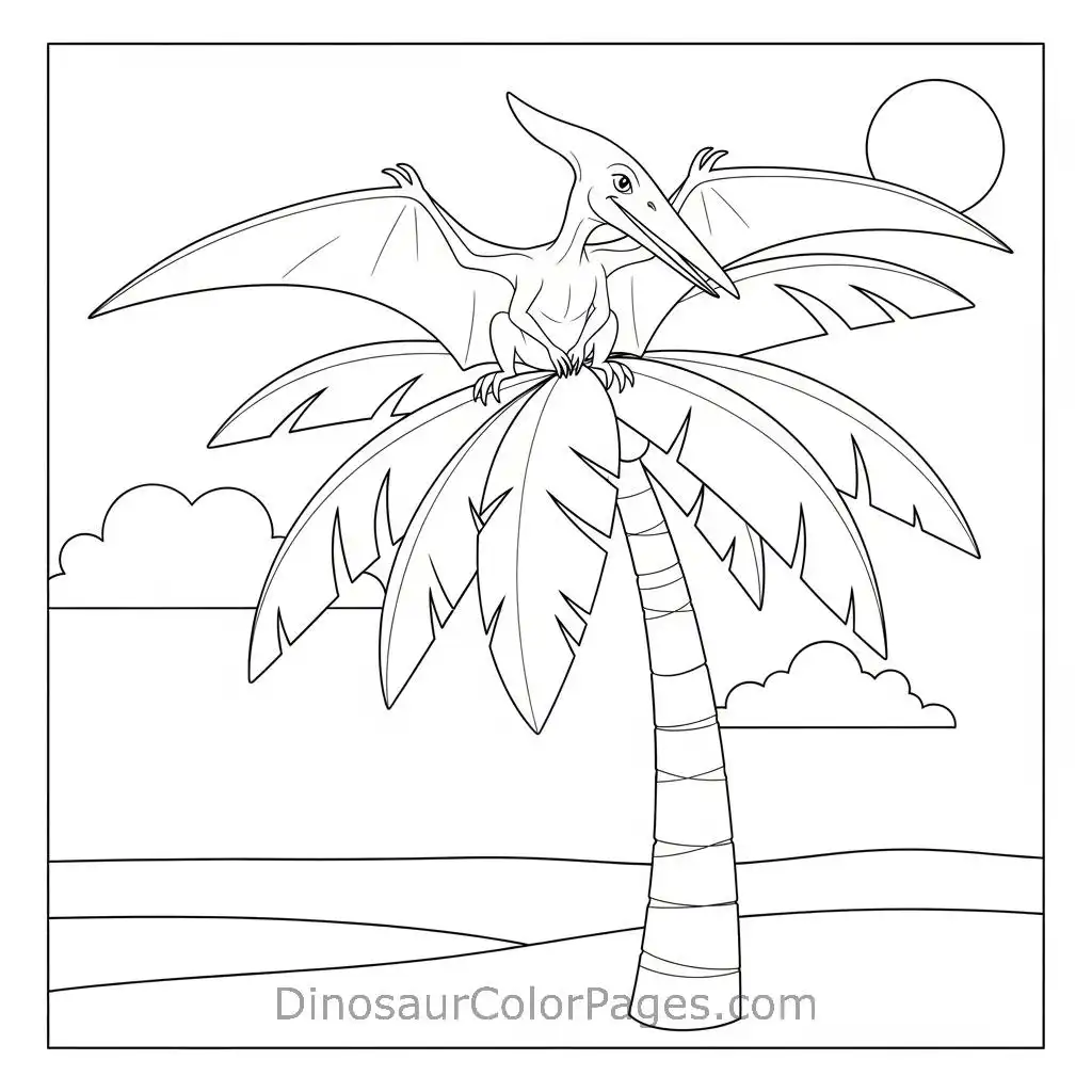 pterodactyl_sitting_on a tree_coloring_page
