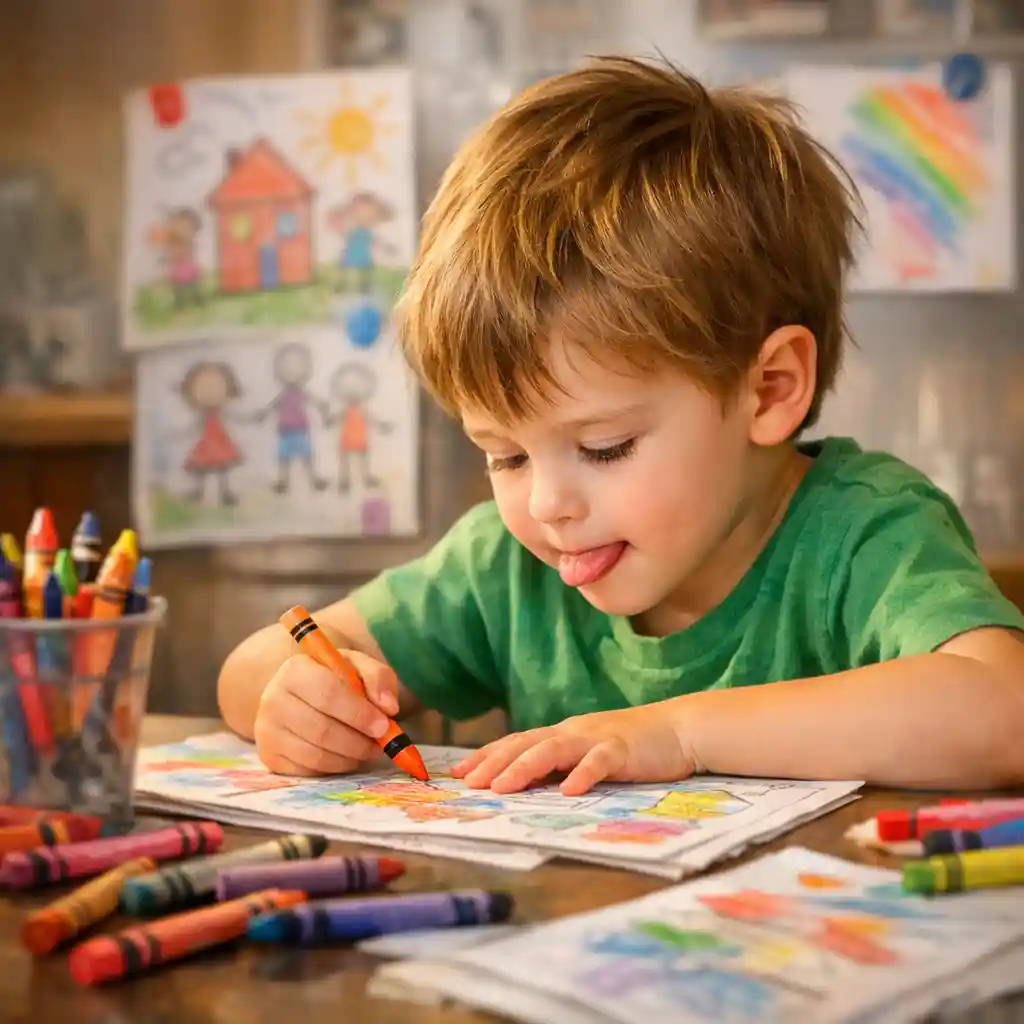 kid coloring a page
