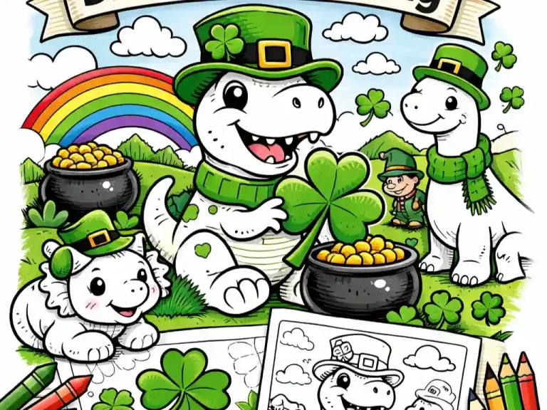 Patrick’s Day Dinosaur Coloring Pages for Kids and Grown-Ups