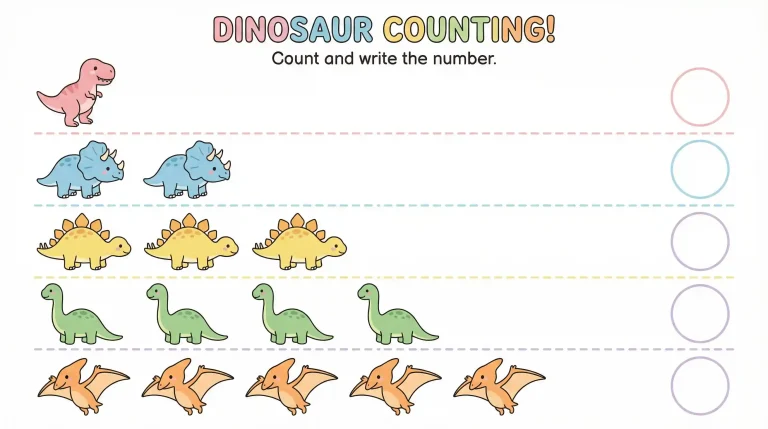 Dinosaur Counting Worksheets for Preschoolers