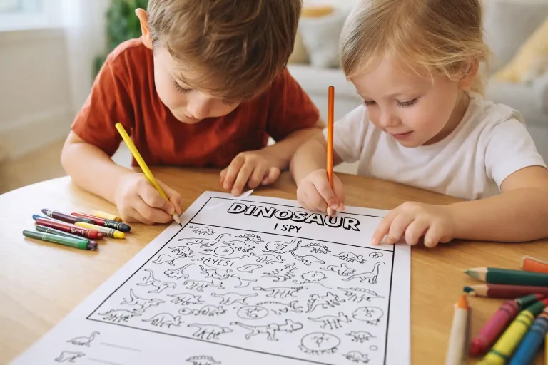 2 kids playing dinosaur I spy game