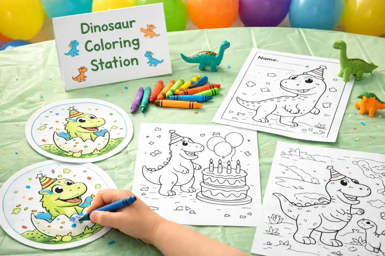 Dinosaur Party Coloring Station Printables